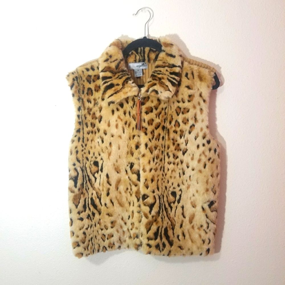 Faux Leopard Fur Zip-down Sweater-Vest